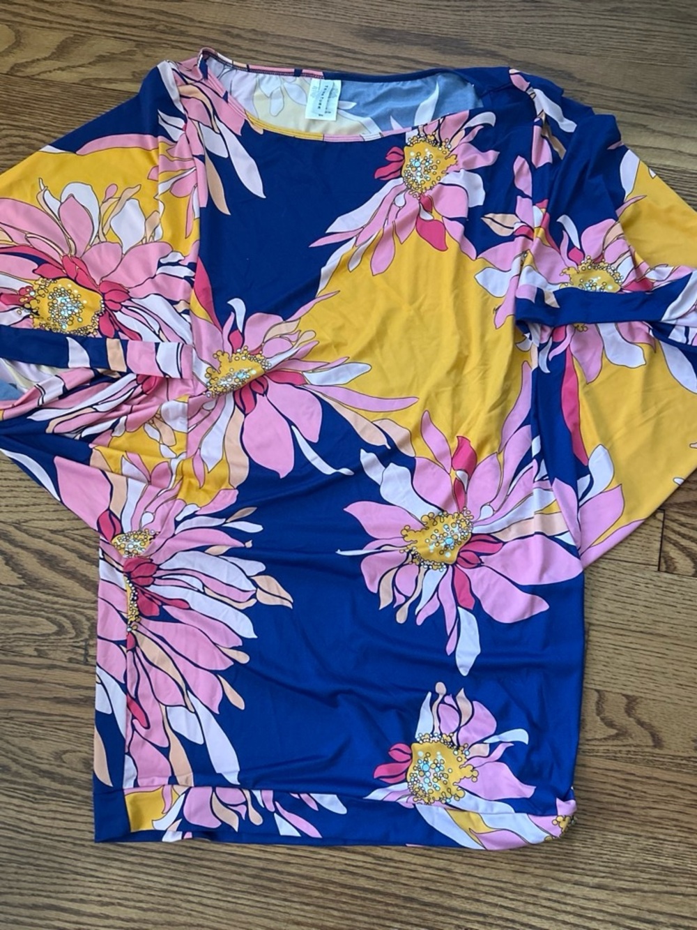 Trina Turk Navy, Yellow & Pink Floral Scoop Neck Tunic Top